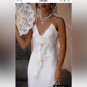 12th Tribe Prosecco White Rosette Frill Maxi Dress, M